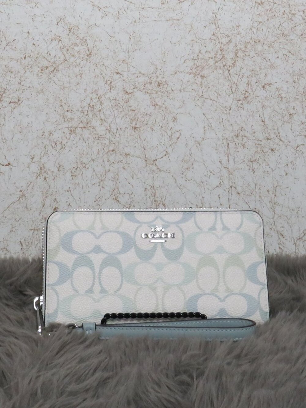 Coach Signature Canvas Long Zip Around Wallet (Chalk/Blue) - NWT (CEC22)